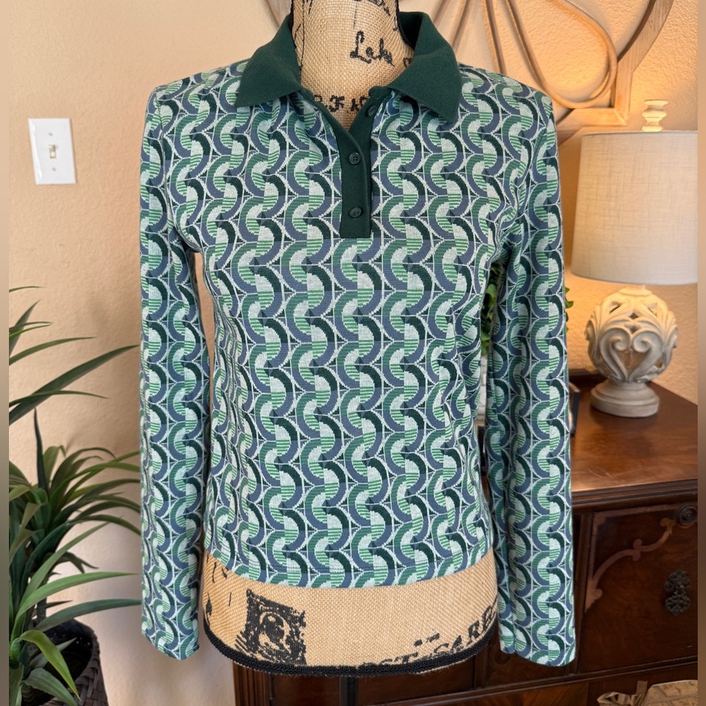 Zara Green Geometric Pattern Women's Top